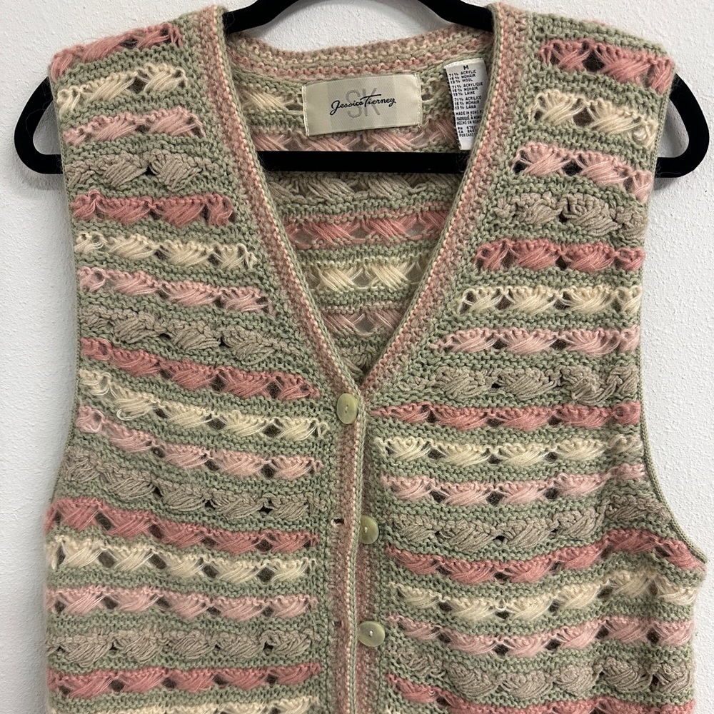 Vintage Jessica Tierney Mohair Wool Women's Sweater Vest Medium Neutral Pastels